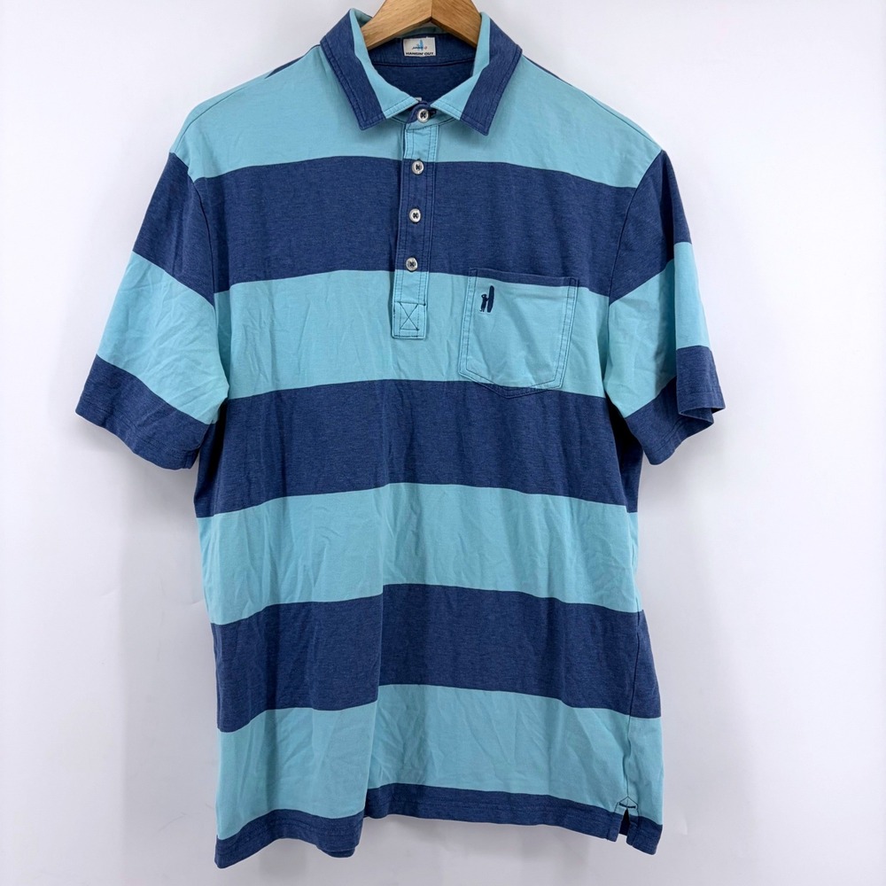 Johnnie-O Hangin' Out Mens Medium Blue Striped Short Sleeve Polo Shirt M - Picture 3 of 10
